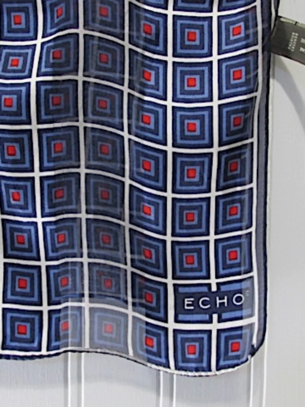 Vintage Echo Geometric Red White Blue Silk Ribbon Scarf